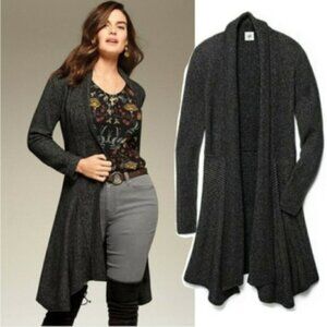 CAbi Black Heather Marled Long Cloak Open Cardigan Duster Sweater Size Small